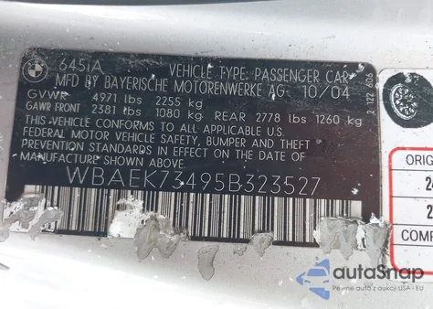 2005 BMW 645Ci z USA, uszkodzony, nr VIN WBAEK73495B323527